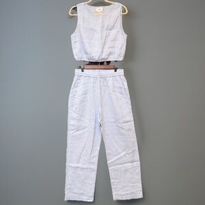XiRENA Light Gray 100% Linen 2 Piece Set Crop Tank Top + High Rise Pants Size M